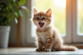 Petit chaton peluche près d'une fenêtre en lumière naturelle