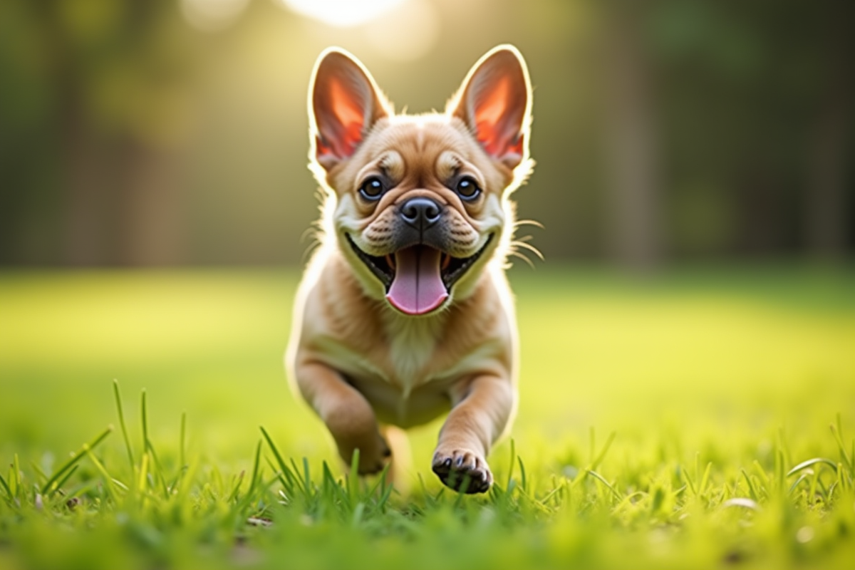 Bouledogue français joueur courant sur l
