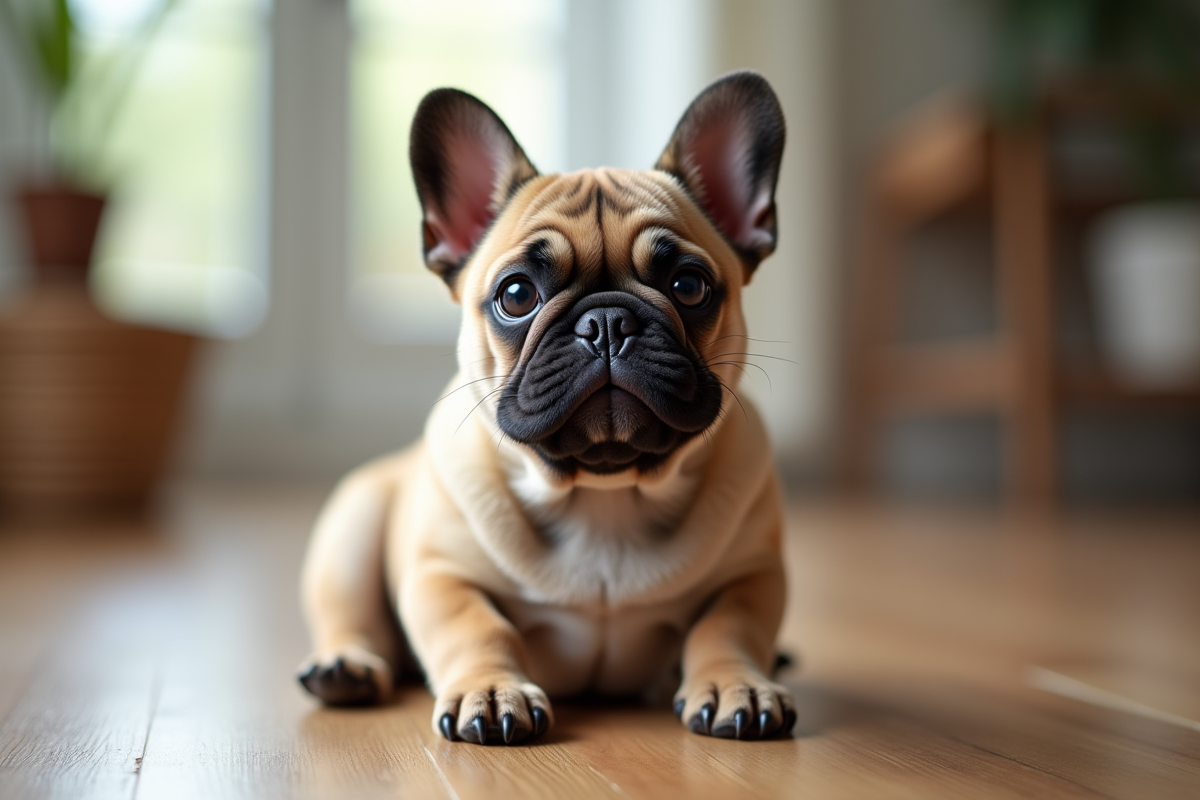 Bouledogue français fluffy yeux expressifs et pelage texturé