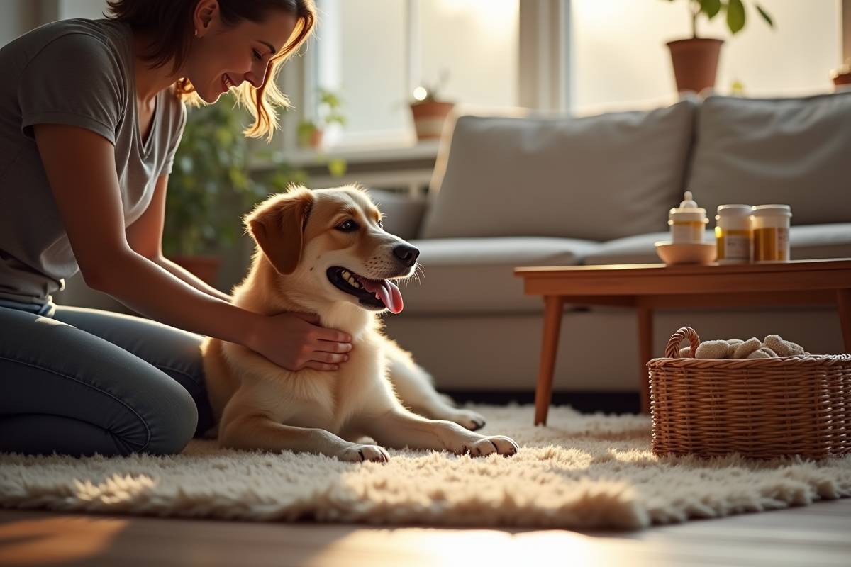 Chien détendu à la maison avec son propriétaire