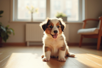 Chiot australien dans un salon lumineux et chaleureux