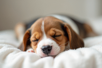 Chiot beagle nouveau-ne dormant paisiblement en lumière naturelle