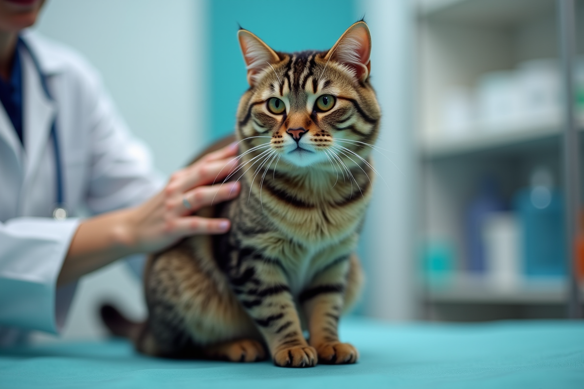 Vétérinaire examinant un chat british shorthair brun