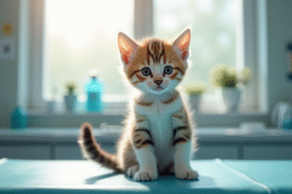 Chaton sur table d'examen vétérinaire lumineux