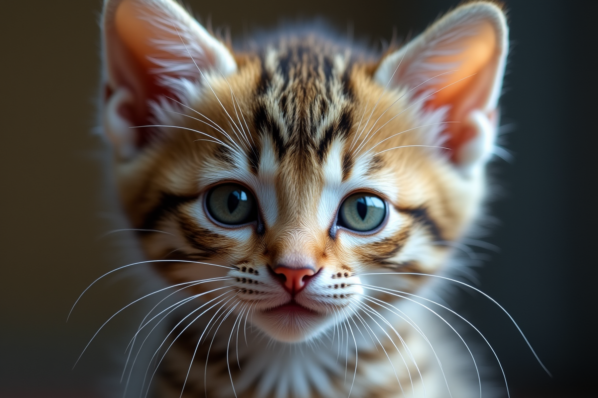 Zoom sur le visage du chaton mouillé avec gouttes d